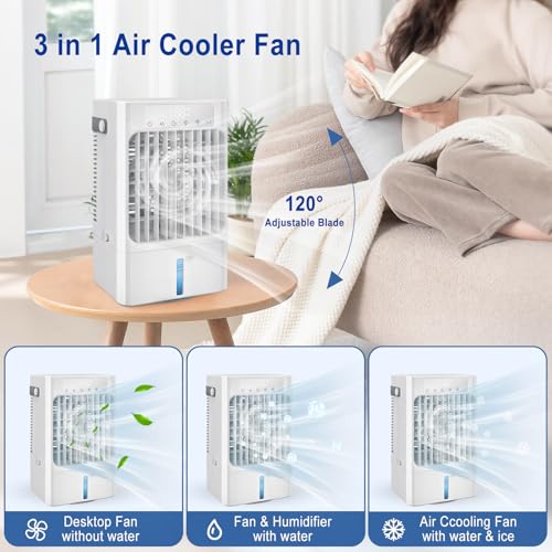 Portable Air Conditioner Fan, 900ml Desktop Evaporative Cooler with 3 Speeds, 120° Oscillation & Timer