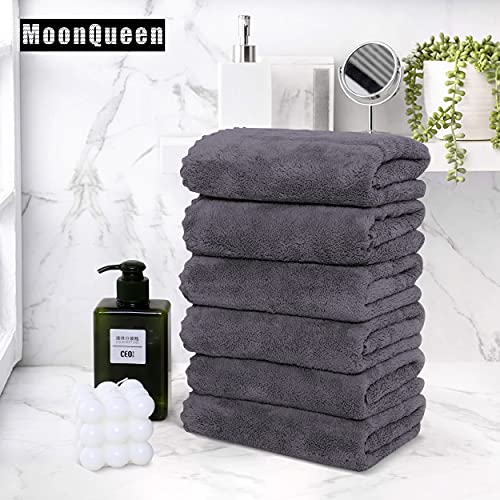 MOONQUEEN 6 Pack Microfiber Coral Velvet Hand Towels Gray 16x28