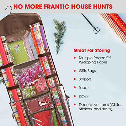 Hanging Gift Wrapping Paper Storage Organizer Bag for 40-Inch Rolls