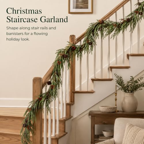 VellXelZor 6FT Norfolk Pine Christmas Garland for Mantle, Greenery Decor