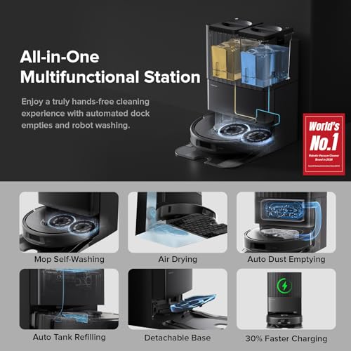 Roborock Qrevo Robot Vacuum and Mop, 8000Pa Suction, All-in-One Dock, Black