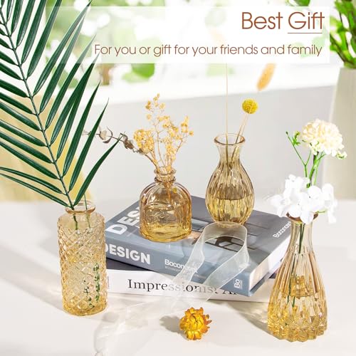 Amber Glass Bud Vases Set of 12 - Vintage Mini Vases for Centerpieces