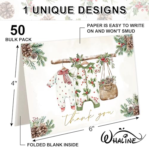 Whaline Christmas Baby Shower Thank You Cards with Envelopes & Stickers, 50 Pack