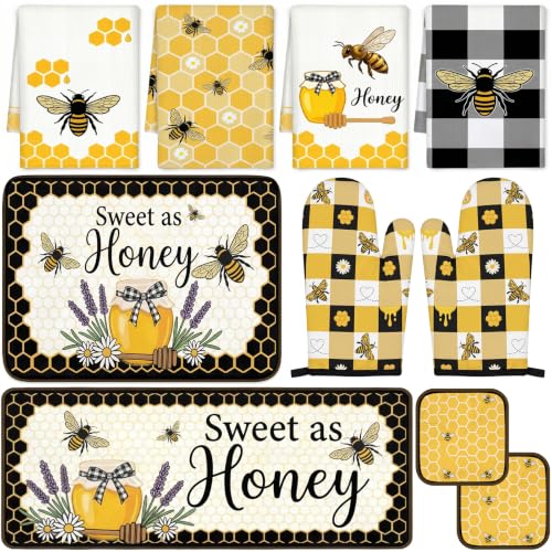 10-Piece Bee Kitchen Decor Set: Towels, Oven Mitts, Pot Holders & Mats