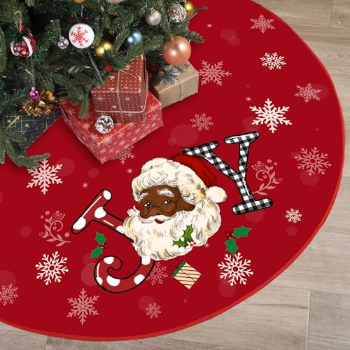 Tiamon African American Santa Christmas Tree Skirt 36 Inch Red - Cultural Holiday Decor