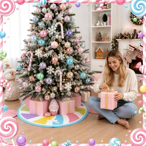 Pastel Candy Cane Christmas Tree Skirt 36 Inch – Candyland Wreath Style