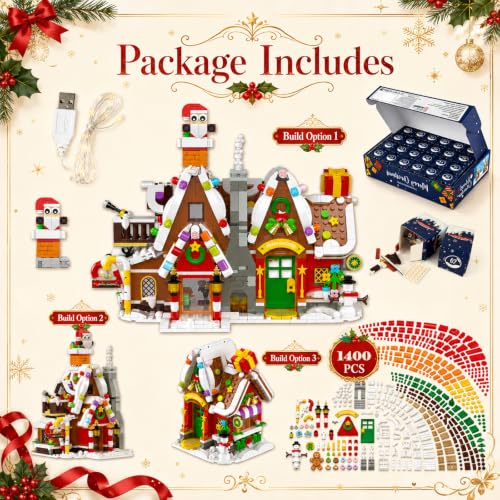 3-in-1 Gingerbread House Building Set Advent Calendar with LED Lights