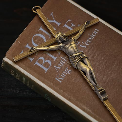 10-Inch Antique Brass Metal Crucifix Wall Cross for Home Decor