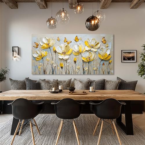 Yellow Floral Butterfly Canvas Wall Art Decor for Bedroom and Office