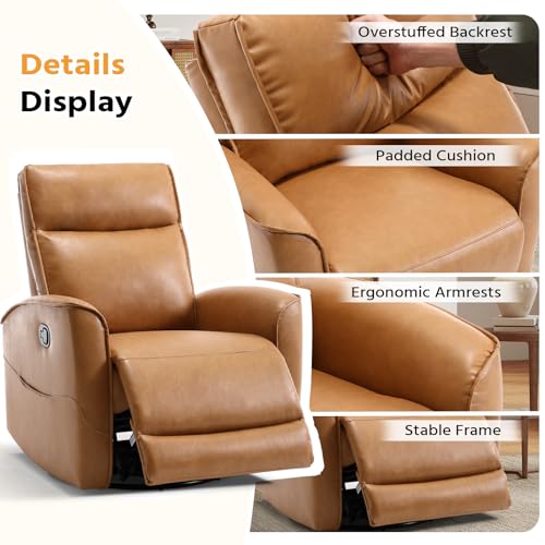 Swivel Rocking Recliner Chair, Manual Faux Leather Nursery Glider