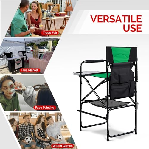31-Inch Tall Folding Director Chair with Side Table & Storage, Green