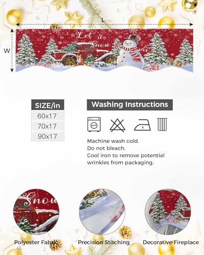 Falaniique 70" L x 17" W Christmas Fireplace Mantel Scarf Runner – Red Truck Snowman Decor