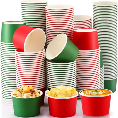 Umigy 300 Pack 9 oz Christmas Ice Cream Cups - Red & Green Disposable Dessert Bowls