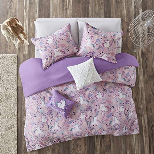 Kids Unicorn Twin Duvet Cover Set - 4-Piece Cotton Bedding with Pillows