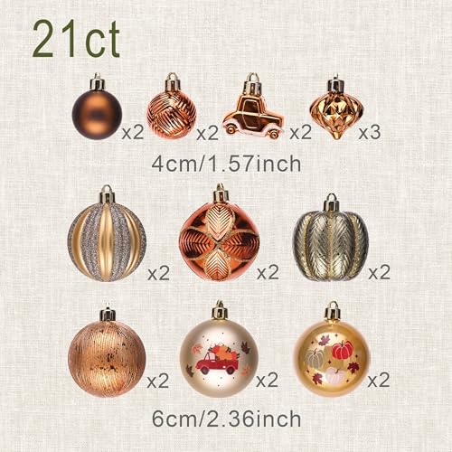 DecorbyHannah 21ct Gold Orange Fall Ornaments Set – Autumn Harvest Christmas Tree Decoration (Large / Autumn Glow)