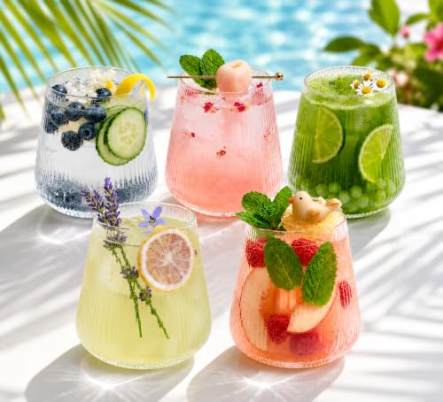 40 Pack 12oz Ribbed Stemless Plastic Wine Glasses, Shatterproof Cocktail Cups