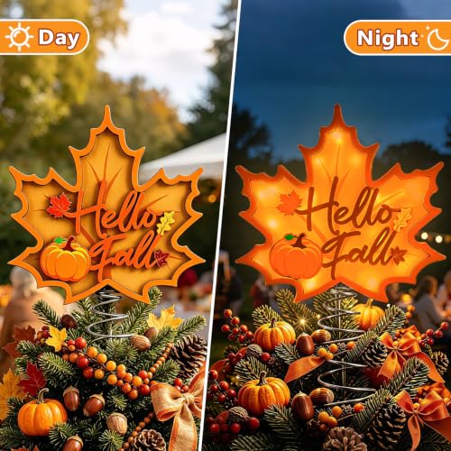 Lighted 3D Maple Leaf Tree Topper with Warm LED Lights for Fall Decor