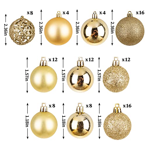 NJN 100pcs Gold Shatterproof Christmas Ball Ornaments Set with Gift Packaging