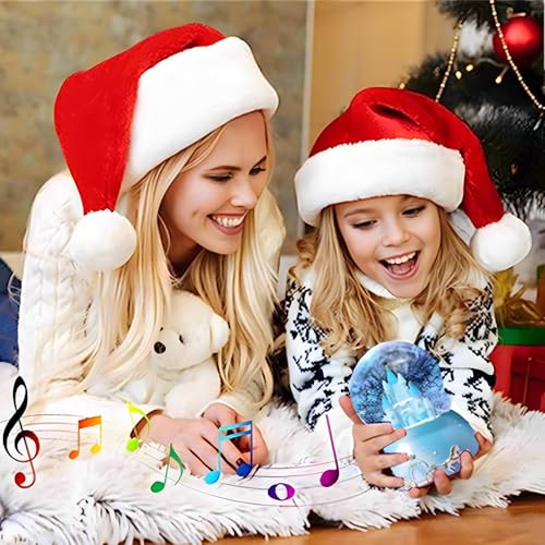 Blue Castle Musical Snow Globe with LED Lights and Automatic Snowfall