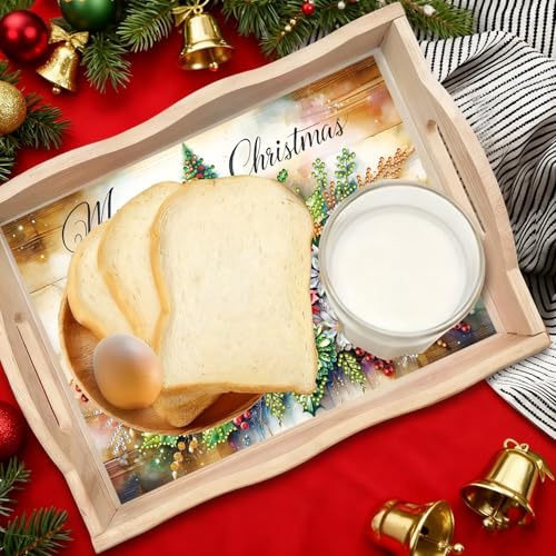 DIY Diamond Serving Tray Christmas Flowers - Handmade Wooden Breakfast Tray with Handles
