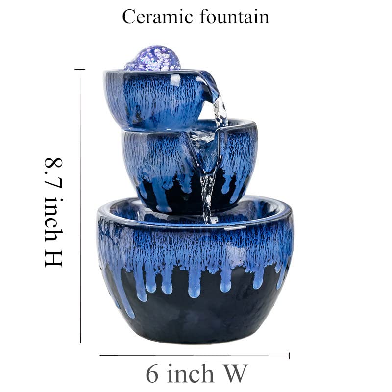 Ceramic Tabletop Fountain with Rolling Ball – Indoor Water Feature, Blue
