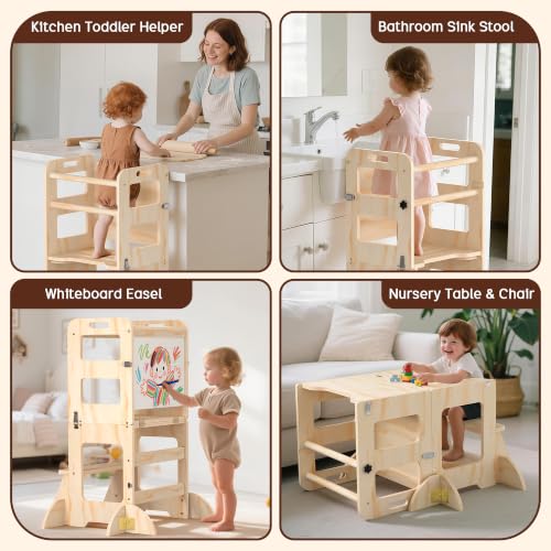 SeLucky 4-in-1 Toddler Learning Tower with Whiteboard & Safety Features