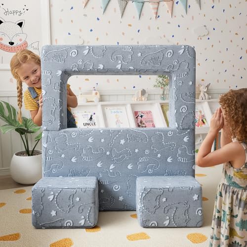 Modular Glow-in-the-Dark Dinosaur Foam Play Couch for Toddlers