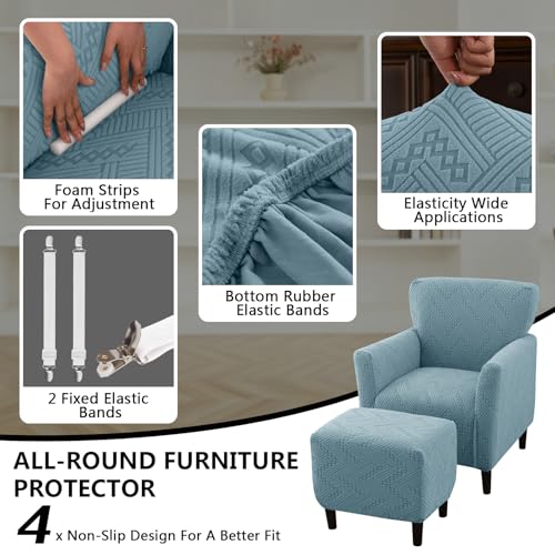 Stretch Chair and Ottoman Cover Set - Non-Slip Jacquard Fabric, Blue