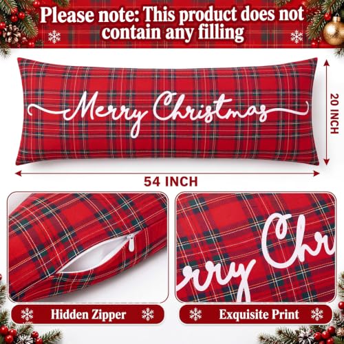 Chumia Christmas Tartan Body Pillow Cover with Zipper, 20 x 54 Inches - Holiday Decor