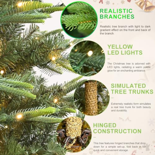 Liguanow 6ft Pre-lit Christmas Tree – Aspen Fir Layered design, 350 LED Lights, Hinged PVC/PE