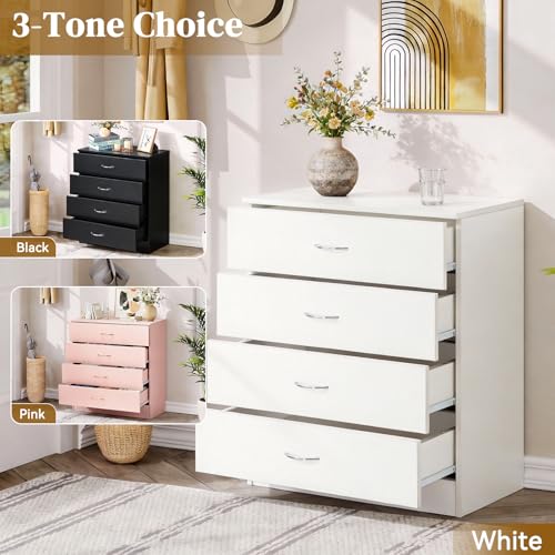 Modern 4-Drawer Dresser, White Minimalist Storage Chest for Bedroom