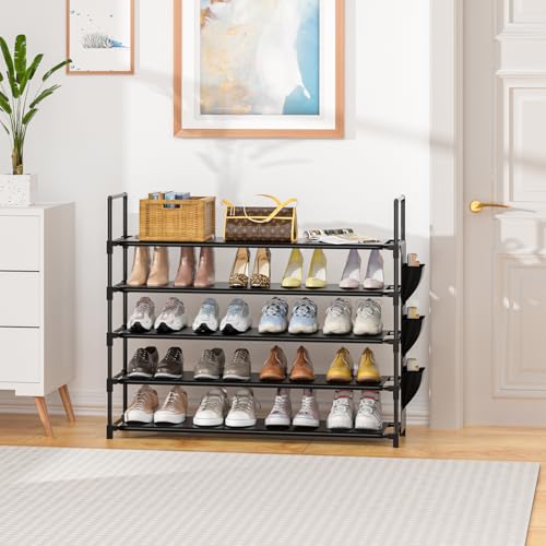 5-Tier Shoe Rack Organizer, Large Capacity Metal Storage Tower for Entryway