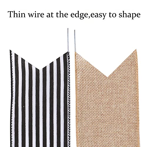 Black & White Striped Burlap Wreath Bows - Rustic Farmhouse Decor (2 Pack)