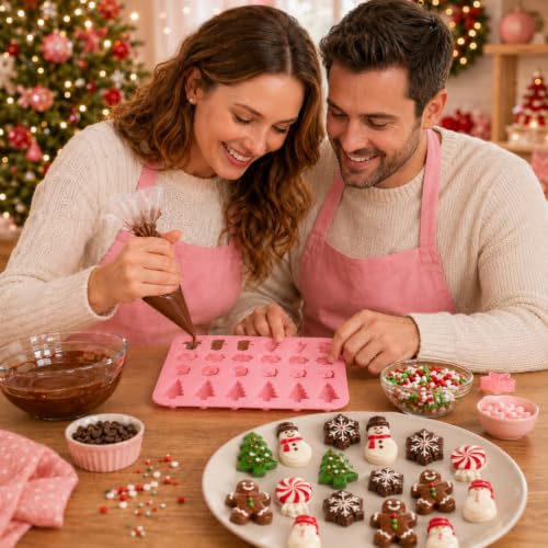 Orapink Christmas Silicone Mold 20-Cavity Pink, 5 Festive Designs – Trees, Snowmen, Candies, Gingerbread Men