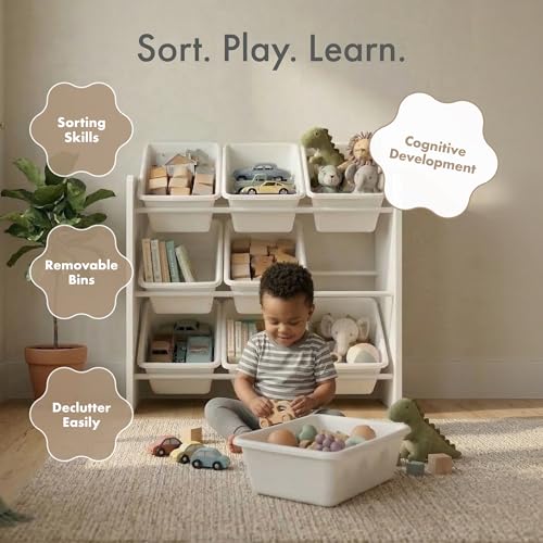 3-Tier Kids Toy Organizer with 9 Removable Bins - Sturdy Storage Shelf