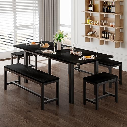 5-Piece Extendable Dining Table Set for 4-8, 63" Table with Benches