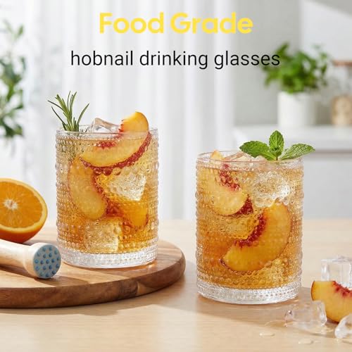 12-Piece Hobnail Drinking Glass Set, 10 oz Vintage Embossed Tumblers