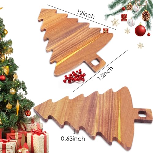 Nestle Christmas Tree Cutting Board 15.2x11.8in Acacia Wood Charcuterie Board (Brown) - Variation 1