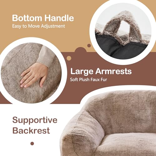 Oversized Faux Fur Bean Bag Chair with Arms - Memory Foam Floor Sofa