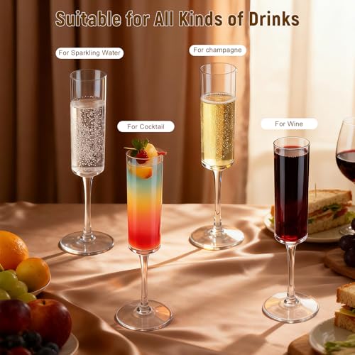 GuanQiao 24-Pack 6oz Clear Plastic Champagne Flutes - Reusable, Shatterproof Drinkware for Celebrations