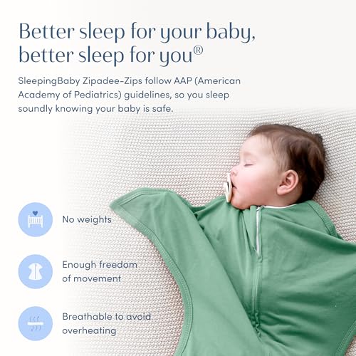 SleepingBaby Zipadee-Zip Baby Transition Swaddle Blanket - Basil, Small (4-8M)