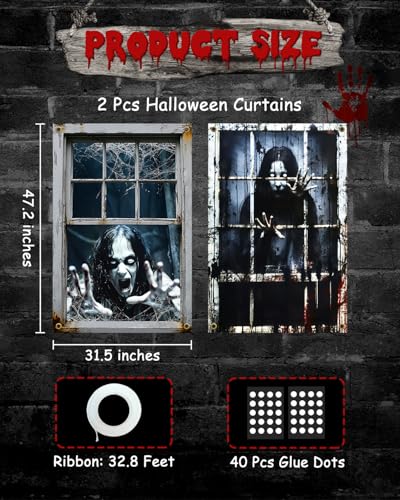Scary Ghost Window Decorations - 2 Pcs Halloween Cover Set