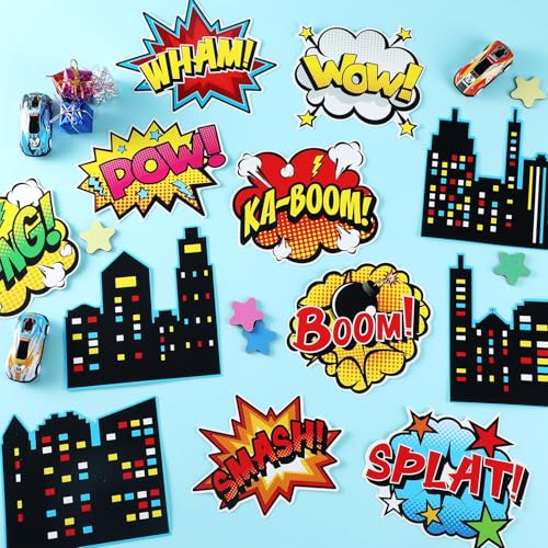 62-Piece Comic Action Hero Wall Cutouts – Superhero Party Decorations