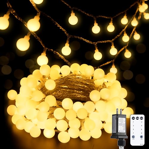 JMEXSUSS 100 LED Globe String Lights 33ft Warm White Plug In Fairy Lights with Remote
