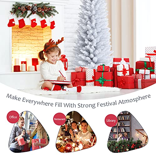 6ft Slim White Artificial Christmas Tree with Folding Metal Stand