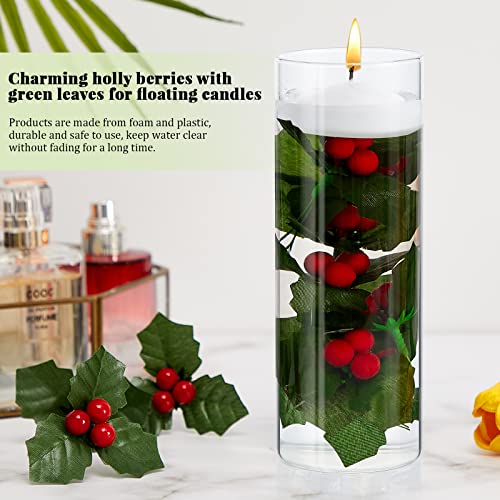 Artificial Christmas Holly Berry Stems with Green Leaves - 100 Pack