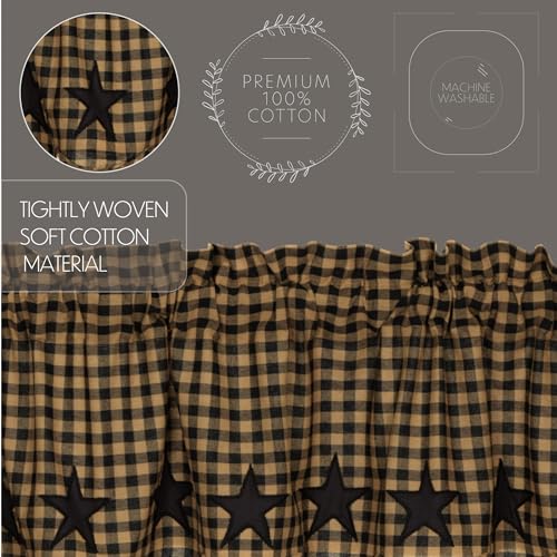 Black Star Cotton Window Swag Set, Buffalo Check Plaid Curtains, 36x36