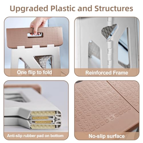Foldable Step Stool for Adults - 12.9-Inch Heavy-Duty Plastic Folding Stool