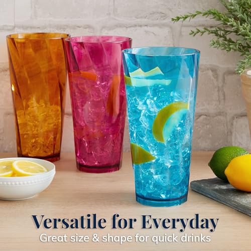 26oz Reusable Plastic Drinking Glasses, Jewel Tone Tumblers - Set of 8