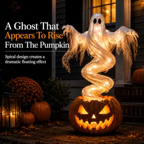 LED Swirling Ghost & Pumpkin Outdoor Halloween Yard Stake Light